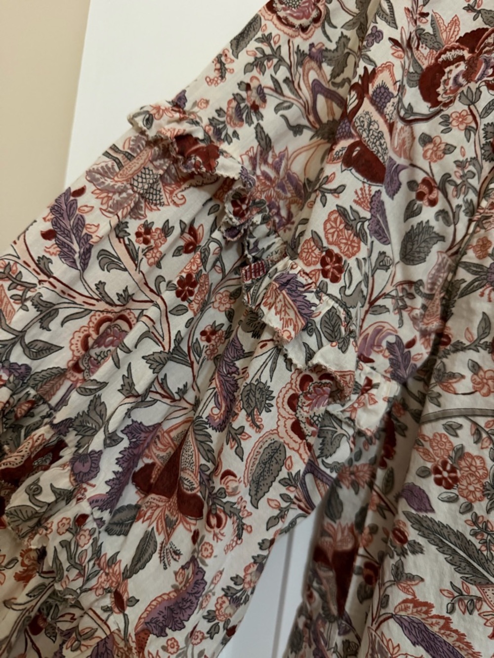 Love The Label Floral Peasant Top Rose, Green & Cream Balloon Sleeves Sz Large - Picture 11 of 17